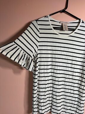 Philosophy Black and White Striped Ruffle Sleeve Tee